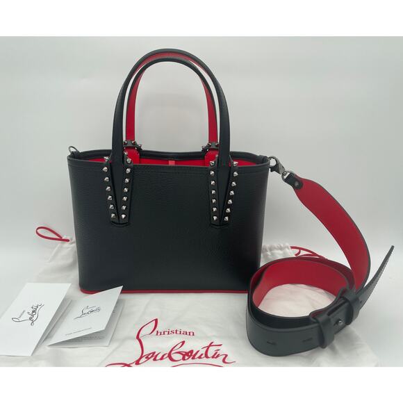 NEW CHRISTIAN LOUBOUTIN MINI BLACK LEATHER CABATA TOTE BAG PURSE NWT AUTHENTIC! - Picture 4 of 15